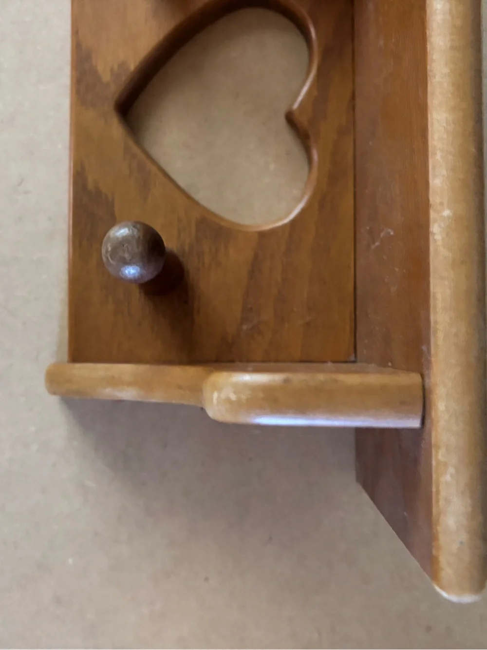Hand Crafted Wooden Heart Hook Shelf in Light Brown